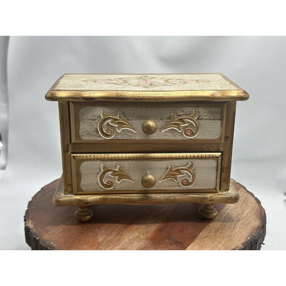 Florentine Wooden 2 Drawer Musical Jewelry Box Made In Japan